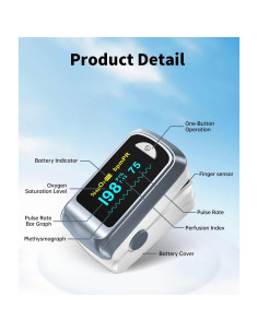 Oxímetro de Pulso HealthTree JKS50B con Pantalla OLED y 2 Pilas AAA 2