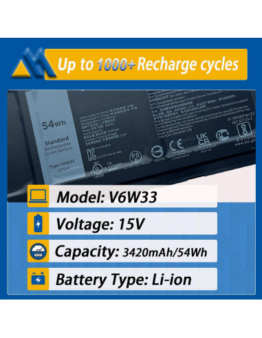 Batería de Laptop Dell V6W33 54Wh 15V para Inspiron/Latitude/Vostro