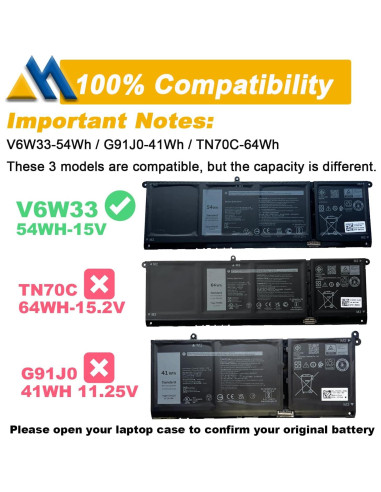Batería de Laptop Dell V6W33 54Wh 15V para Inspiron/Latitude/Vostro