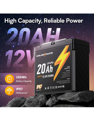 Batería LiFePO4 GOLDENMATE 12V 20Ah Impermeable IP67