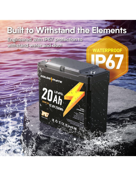 Batería LiFePO4 GOLDENMATE 12V 20Ah Impermeable IP67