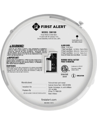 Detector de Humo Ionización a Batería First Alert SMI100