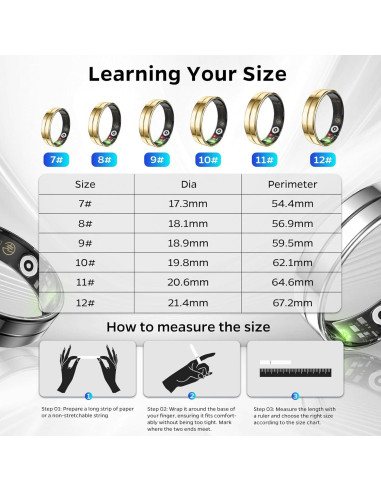 Anillo Inteligente Emerhome R11 Oro 7 - Monitoreo Salud y Sueño