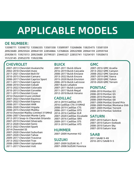Sensor TPMS CDWTPS 4-Pack para Chevy GMC Buick Cadillac