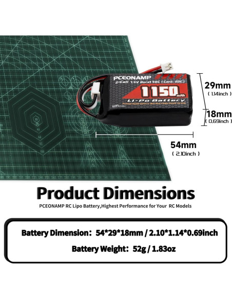 Batería Lipo 2S 1150mAh 7.4V PCEONAMP para RC SCX24