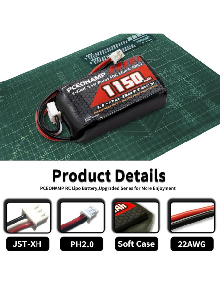 Batería Lipo 2S 1150mAh 7.4V PCEONAMP para RC SCX24