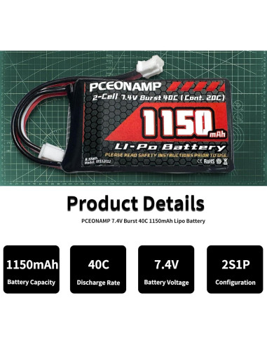 Batería Lipo 2S 1150mAh 7.4V PCEONAMP para RC SCX24