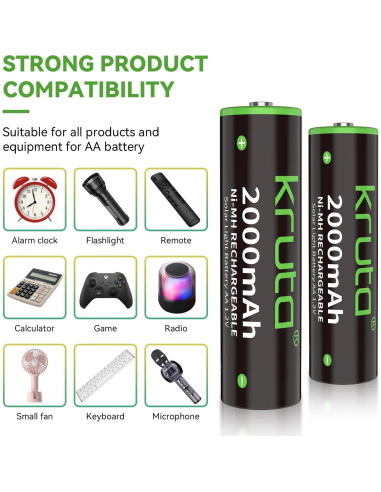 Baterías recargables AA Kruta 2000mAh - Paquete de 20