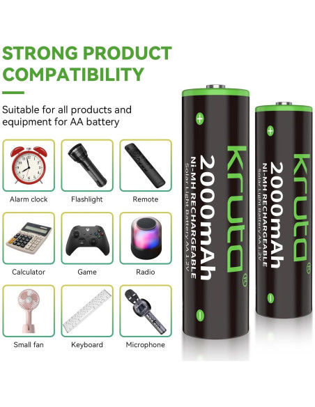 Baterías recargables AA Kruta 2000mAh - Paquete de 20