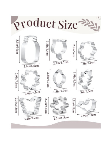 Juego de 9 Cortadores de Galletas Yaocom Acero Inoxidable Floral