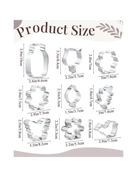 Juego de 9 Cortadores de Galletas Yaocom Acero Inoxidable Floral