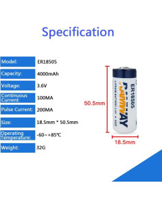 Paquete de 2 Baterías de Litio ER18505 3.6V 4000mAh STEPMAX 2