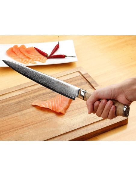 Cuchillo Yanagiba Sashimi YOUSUNLONG 25.4 cm Acero Damasco