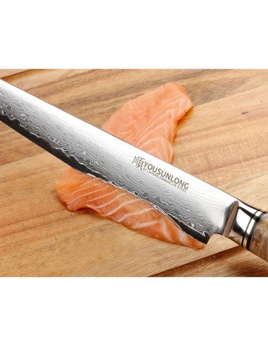 Cuchillo Yanagiba Sashimi YOUSUNLONG 25.4 cm Acero Damasco
