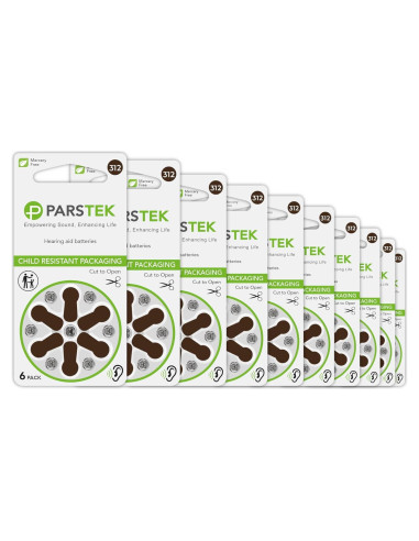 Baterías para Audífonos ParsTek Tamaño 312 - 60 Piezas 1.45V