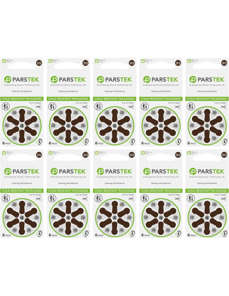 Baterías para Audífonos ParsTek Tamaño 312 - 60 Piezas 1.45V
