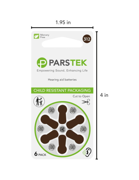 Baterías para Audífonos ParsTek Tamaño 312 - 60 Piezas 1.45V
