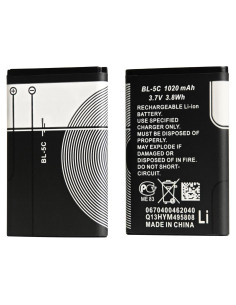 Batería Recargable BL-5C 3.7V 1020mAh Wenpzeray - 2 Piezas