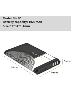 Batería Recargable BL-5C 3.7V 1020mAh Wenpzeray - 2 Piezas 2