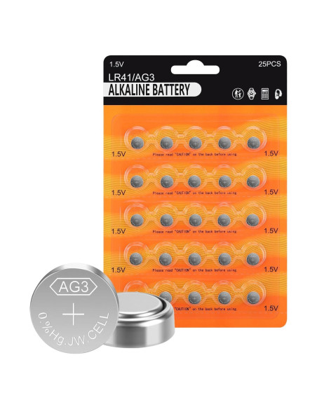 Baterías LR41 AG3 1.5V Botón Sin Mercurio - Paquete 25 Unidades