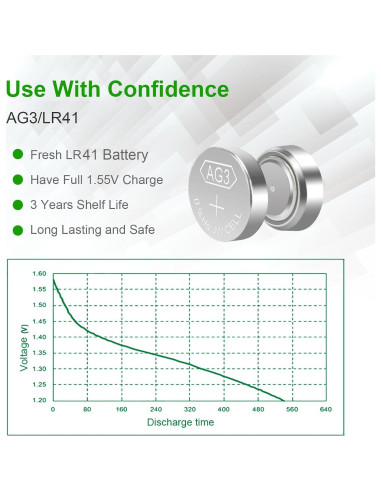 Baterías LR41 AG3 1.5V Botón Sin Mercurio - Paquete 25 Unidades