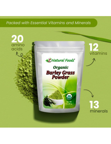 Polvo de Césped de Cebada Orgánico Z Natural Foods 453.6g