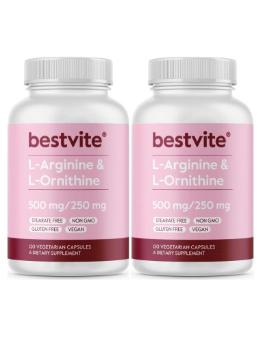 Suplemento L-Arginina L-Ornitina Bestvite 240 Cápsulas Veganas