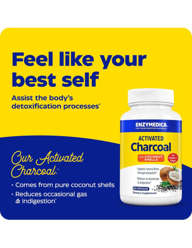 Carbón Activado Enzymedica 60 Cápsulas - Reduce Gas y Distensión