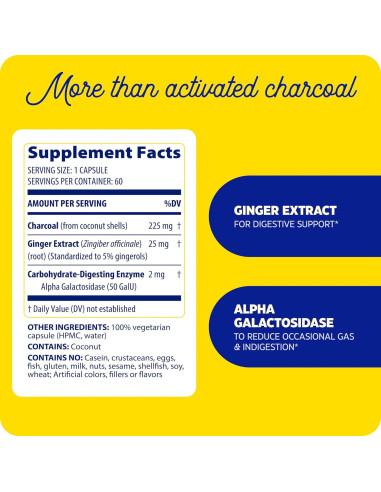 Carbón Activado Enzymedica 60 Cápsulas - Reduce Gas y Distensión