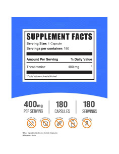 Cápsulas de Teobromina BulkSupplements 400mg - Energía y Cerebro 2