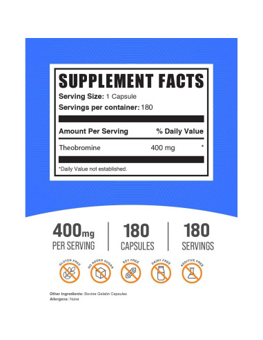 Cápsulas de Teobromina BulkSupplements 400mg - Energía y Cerebro