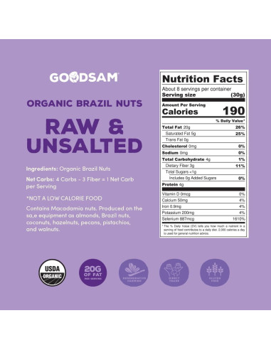 Nueces de Brasil Orgánicas GoodSAM 226.8g Crudas Sin Sal
