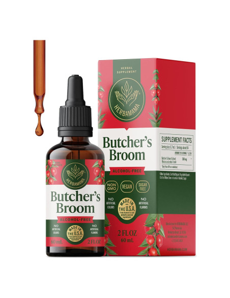 Tintura de Raíz de Escoba de Butcher Herbamama 59 ml - Soporte Vegano para Piernas