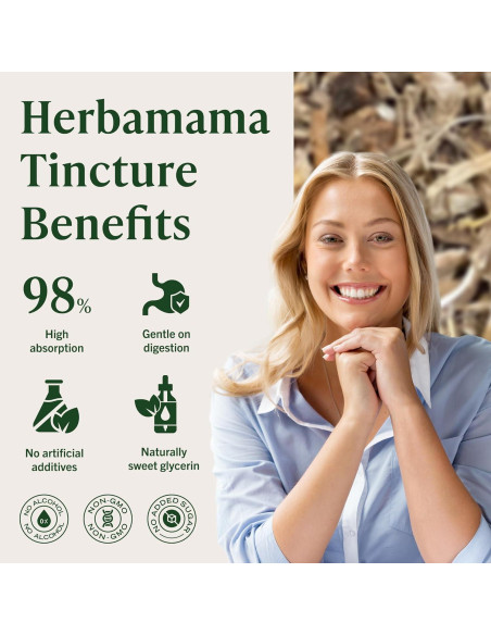 Tintura de Raíz de Escoba de Butcher Herbamama 59 ml - Soporte Vegano para Piernas