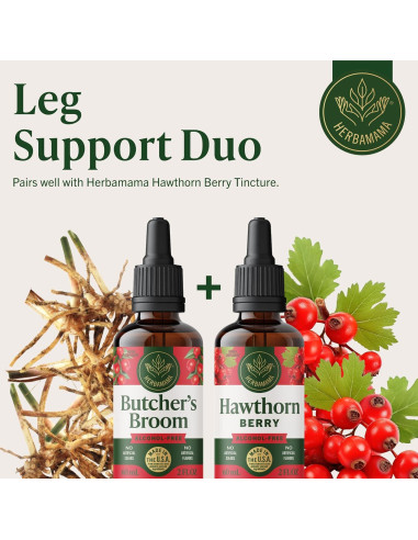 Tintura de Raíz de Escoba de Butcher Herbamama 59 ml - Soporte Vegano para Piernas