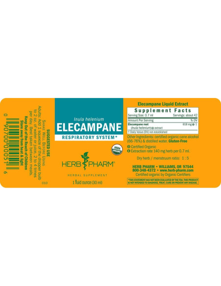 Extracto Líquido de Elecampane Orgánico Herb Pharm 29.57 ml