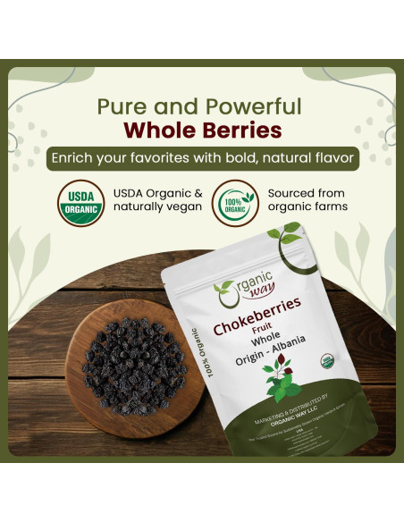 Chokeberries Orgánicas Enteras Forma Orgánica 113.4g - Sin Gluten