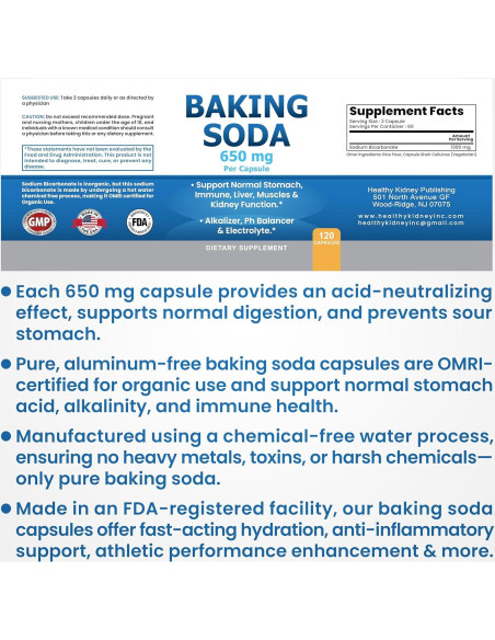Cápsulas de Bicarbonato de Sodio Orgánico 650mg - 120 Unidades