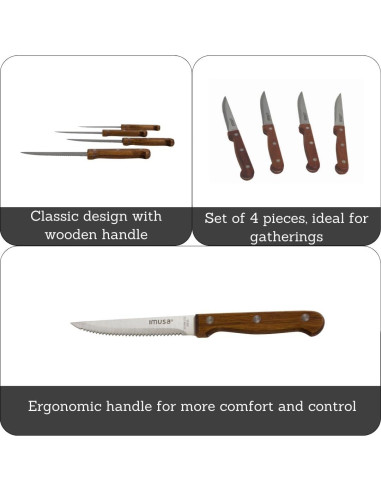 Set de 4 Cuchillos de Carne IMUSA Acero Inoxidable Madera