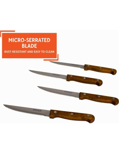 Set de 4 Cuchillos de Carne IMUSA Acero Inoxidable Madera