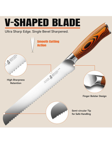 Cuchillo de Pan TUO 22.86 cm Acero Alto Carbono Mango Ergonómico