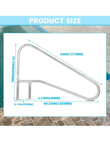 Pasamanos de Piscina KUAFU Acero Inoxidable 125.73cm 300kg