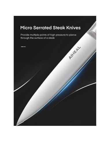 Juego de 8 Cuchillos para Carne Aiheal de Acero Inoxidable