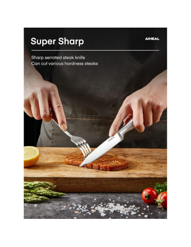 Juego de 8 Cuchillos para Carne Aiheal de Acero Inoxidable