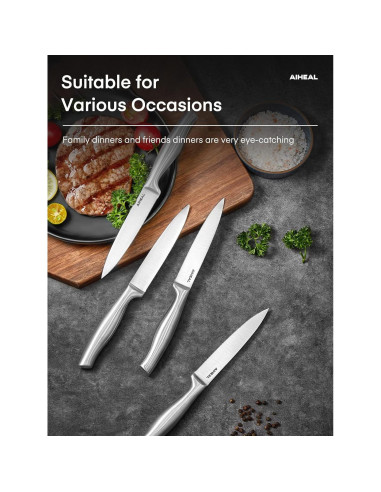Juego de 8 Cuchillos para Carne Aiheal de Acero Inoxidable