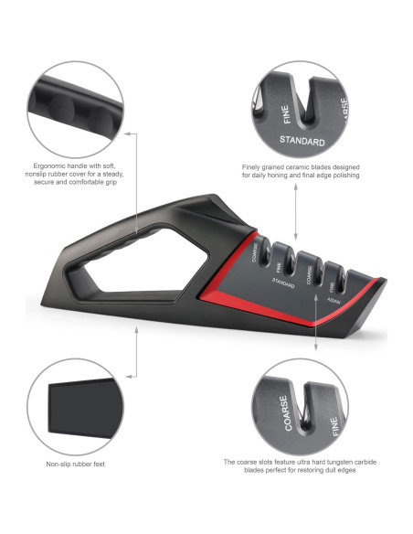 Afilador de Cuchillos Cangshan SHARK 4 Etapas Rojo 331g