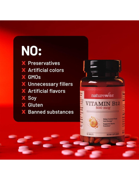 NatureWise Vitamina B12 500 mcg - Suplemento Vegano Energía
