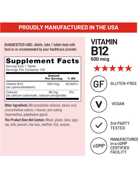 NatureWise Vitamina B12 500 mcg - Suplemento Vegano Energía