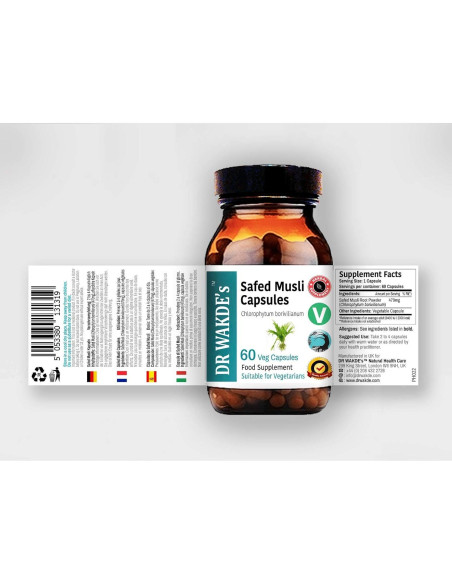 Cápsulas de Safed Musli DR WAKDE 60 Veganas 500 mg