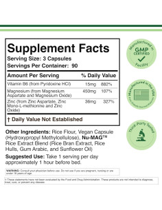 Suplemento ZMA Double Wood 90 Cápsulas 501mg Zinc Magnesio B6 2